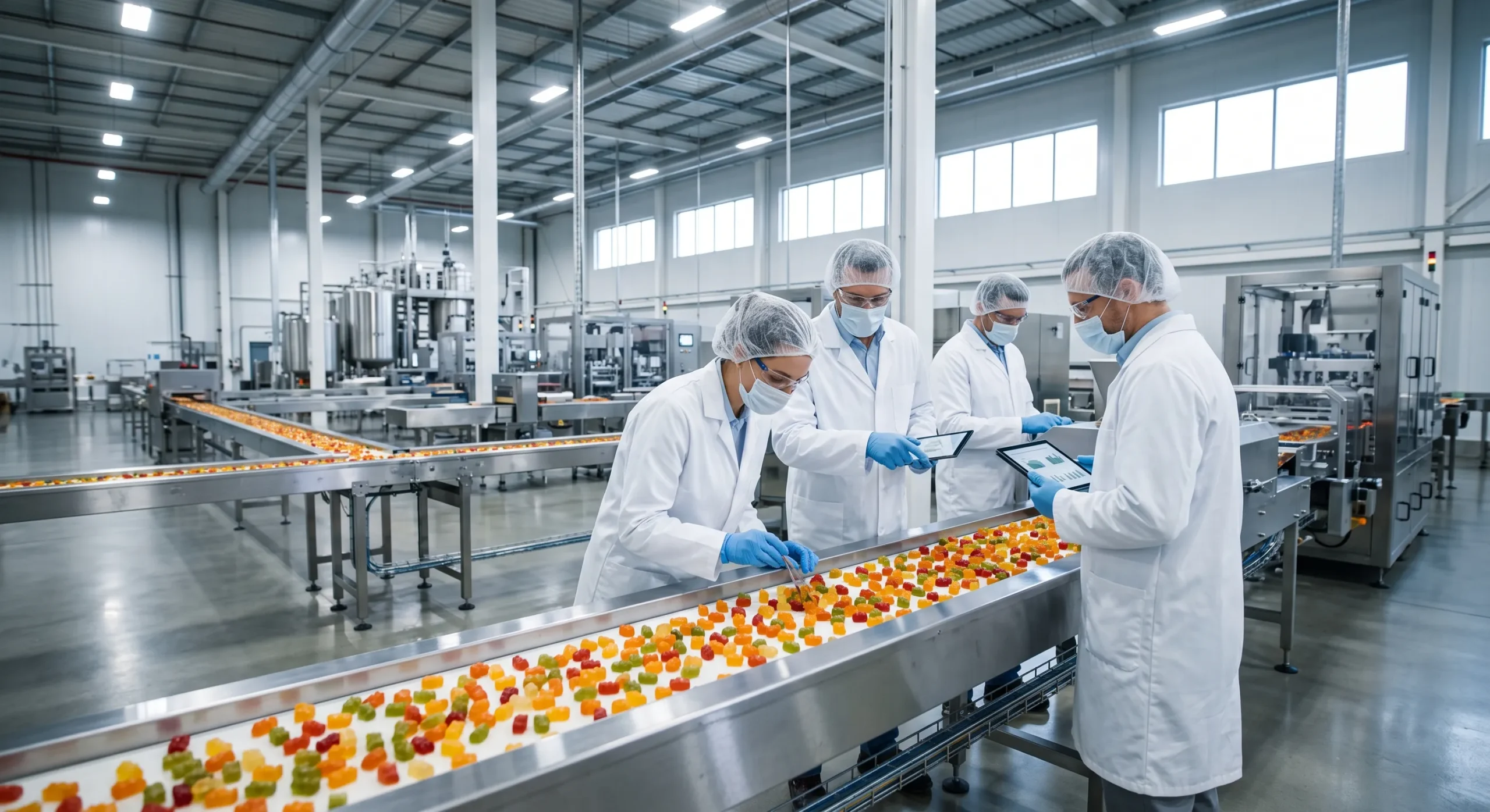 Proceso industrial y profesional de la maquila de gomitas para marcas de suplementos en México.