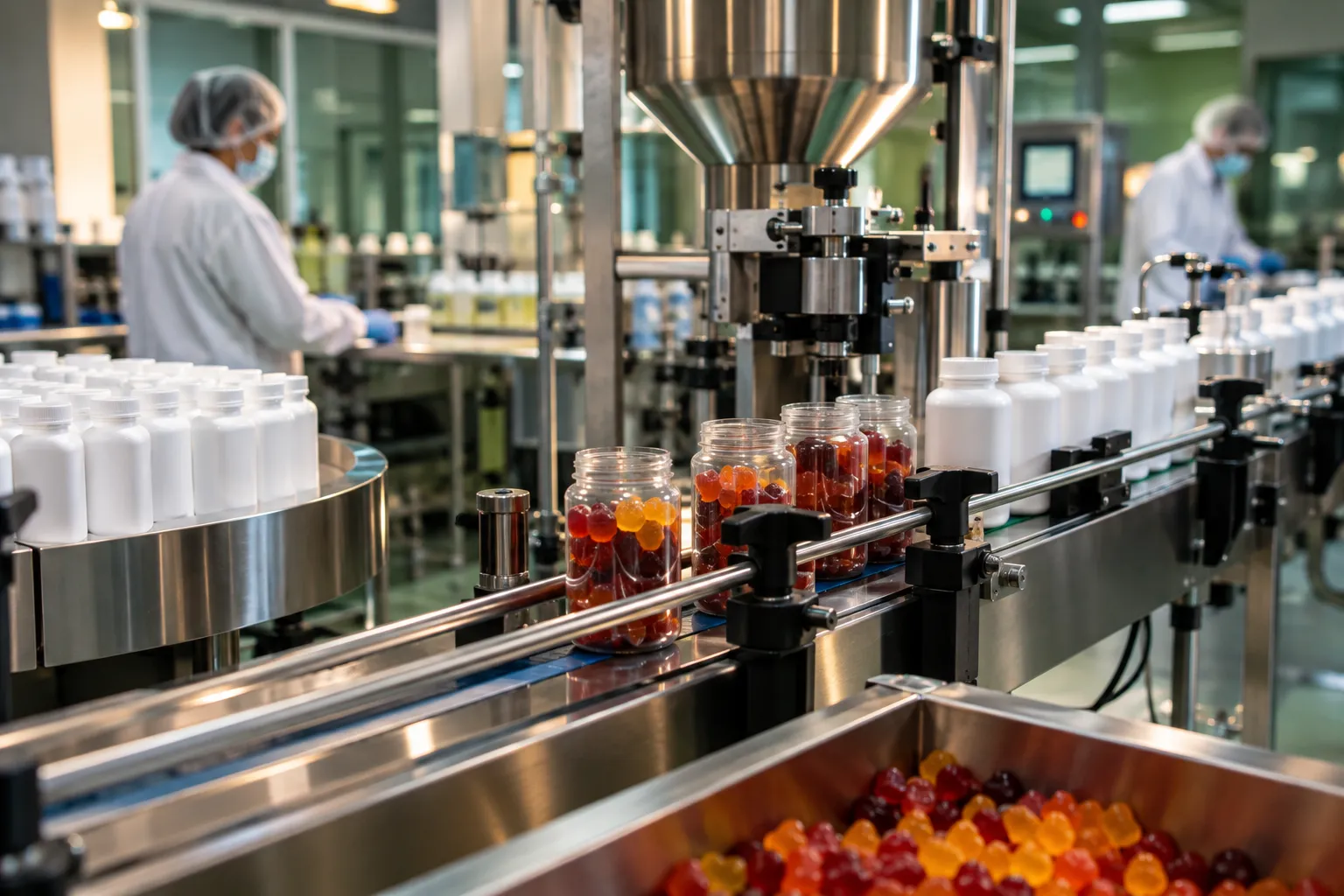 Línea de producción y envasado premium para suplementos marca blanca en México.